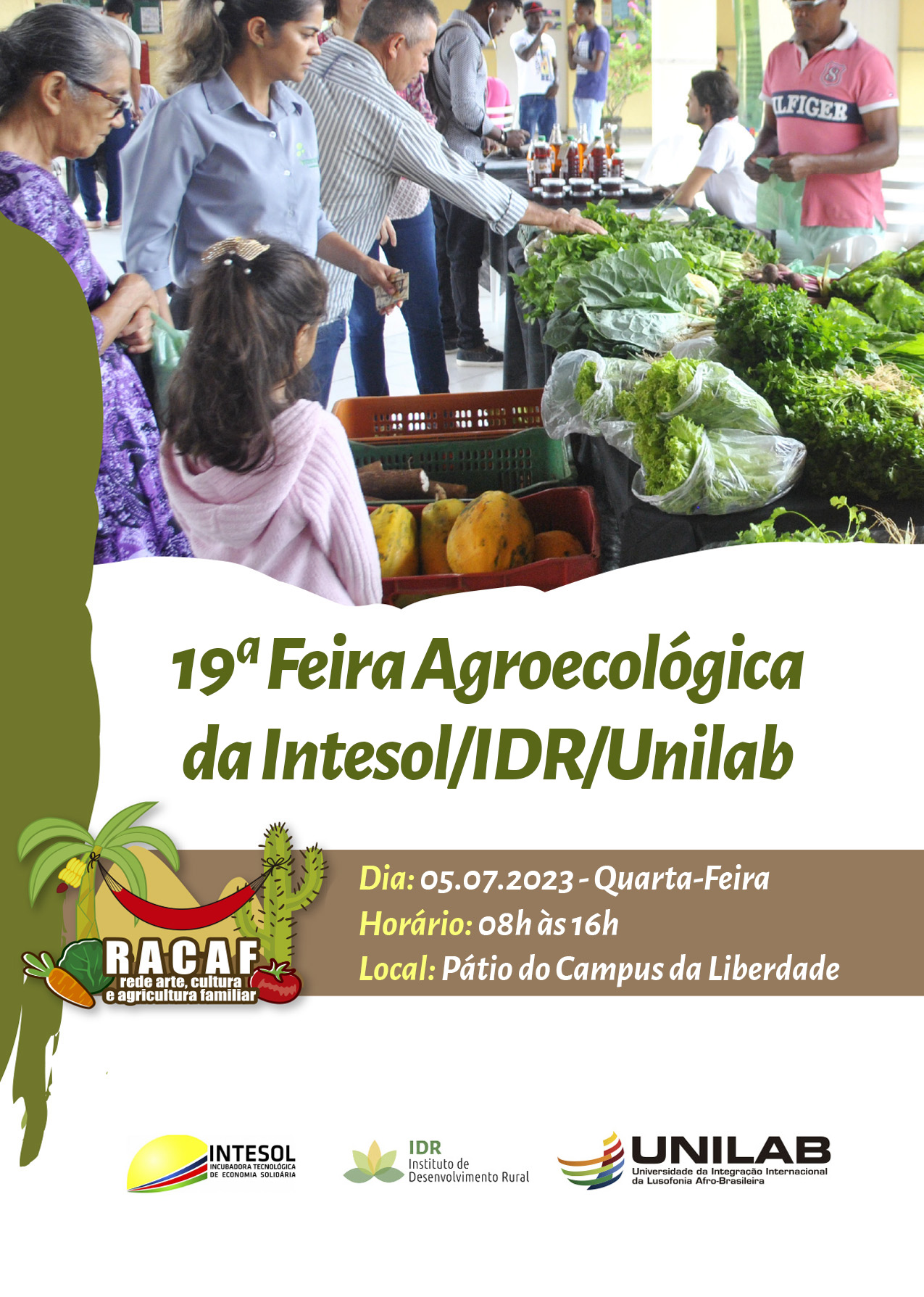 Imagem referente a postagem de título 19ª Feira Agroecológica da Intesol acontece amanhã, 05 d...